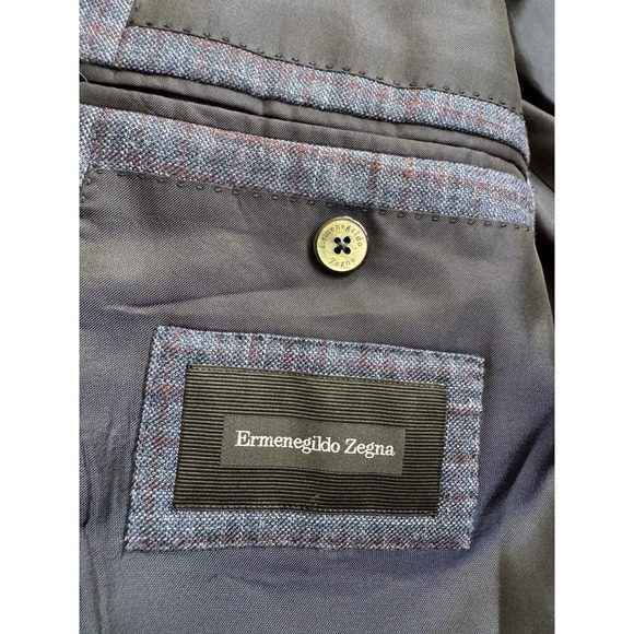 Ermenegildo Zegna Blazer - Cashmere Silk And Linen Blue With White And Burgundy - Picture 12 of 15